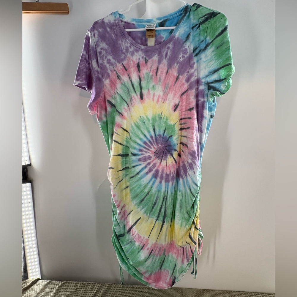 NWT Victoria's Secret PINK Ruched Side Tie Dye T-Shirt Dress - Neon Rainbow XXL